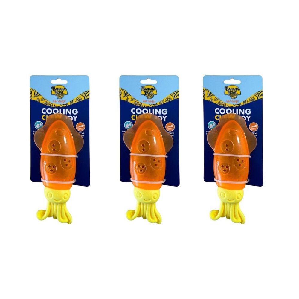 3x Banana Boat Cooling Chew Toy for Dogs - Fill With Water & Freeze